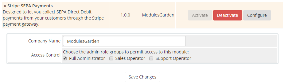 Stripe SEPA Payments For WHMCS: Screen 12