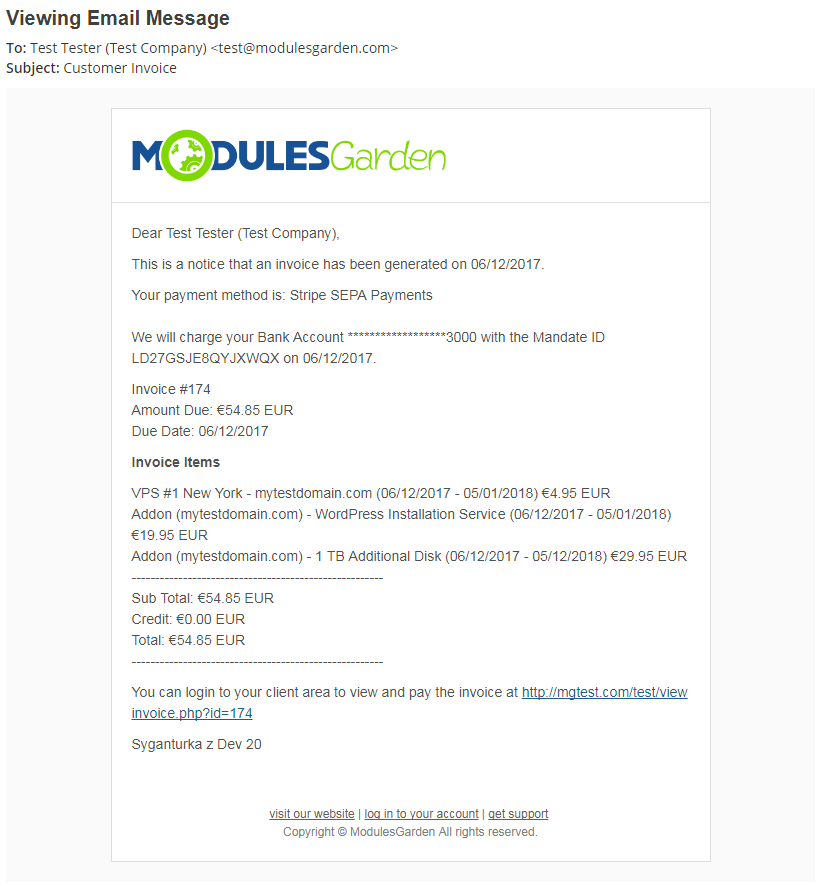 Stripe SEPA Payments For WHMCS: Screen 8