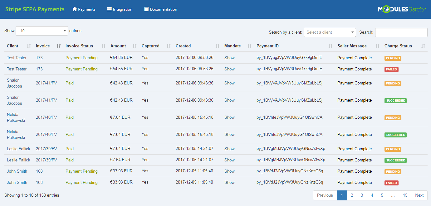 Stripe SEPA Payments For WHMCS: Screen 9