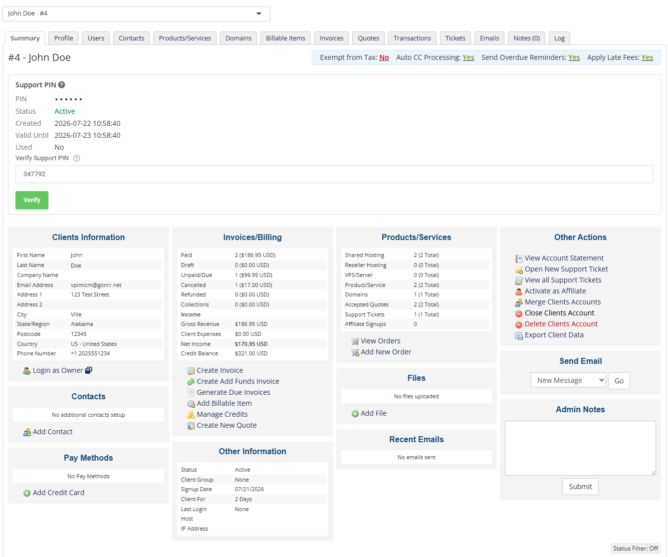 Support PIN For WHMCS: Module Screenshot 2