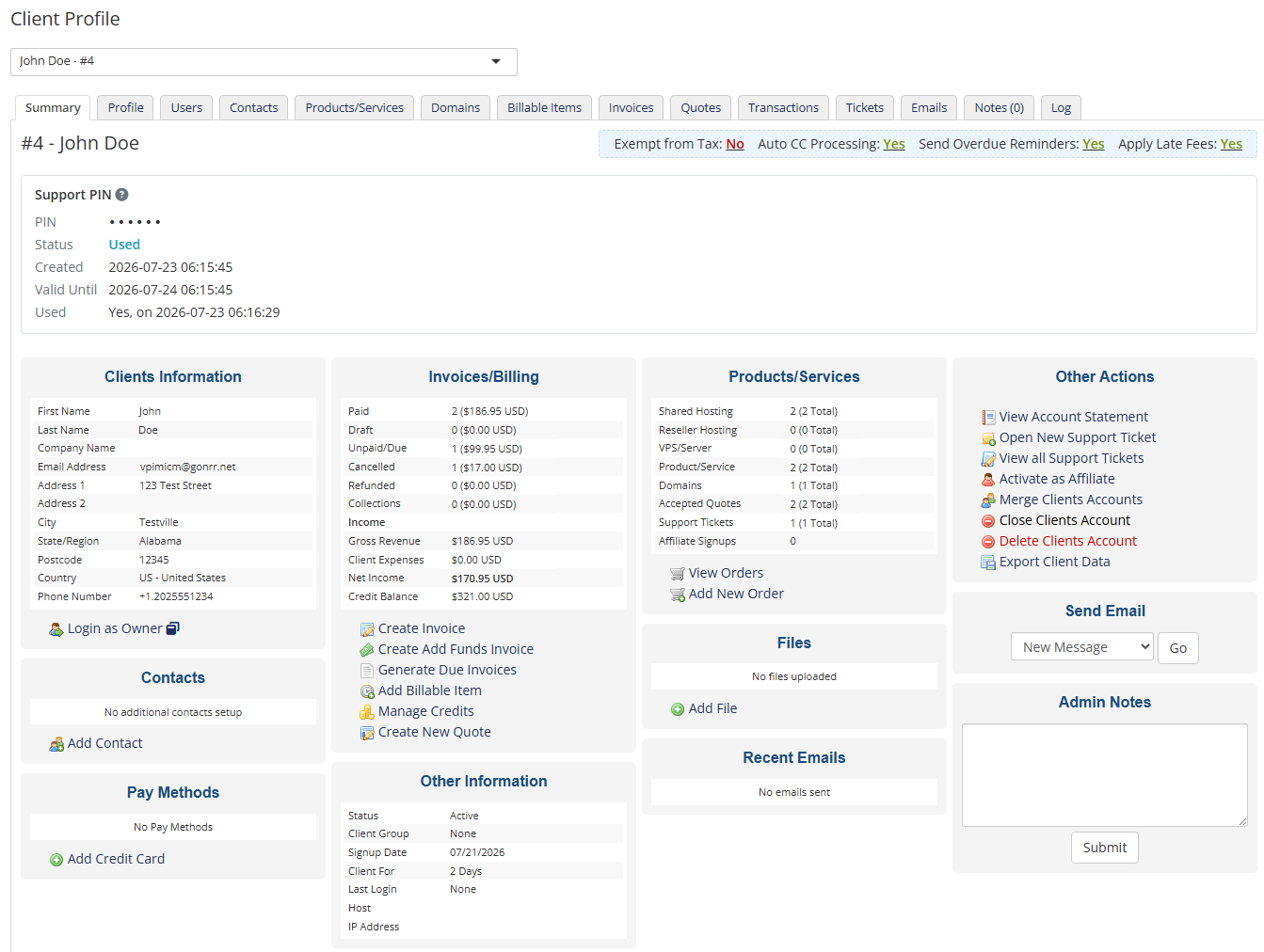 Support PIN For WHMCS: Module Screenshot 3