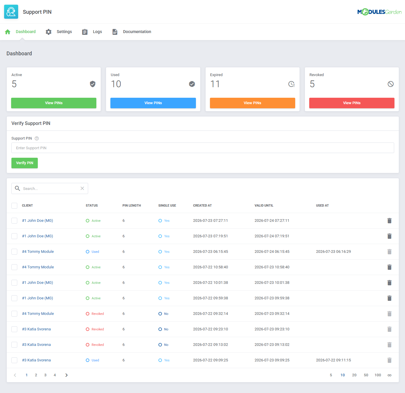 Support PIN For WHMCS: Module Screenshot 4