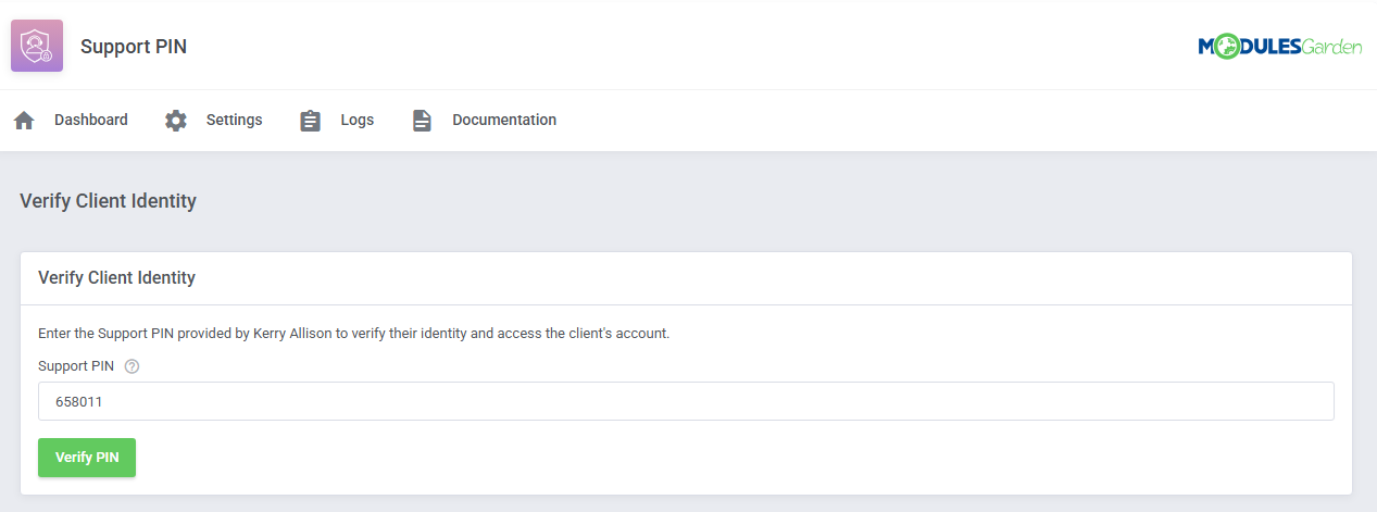 Support PIN For WHMCS: Module Screenshot 5