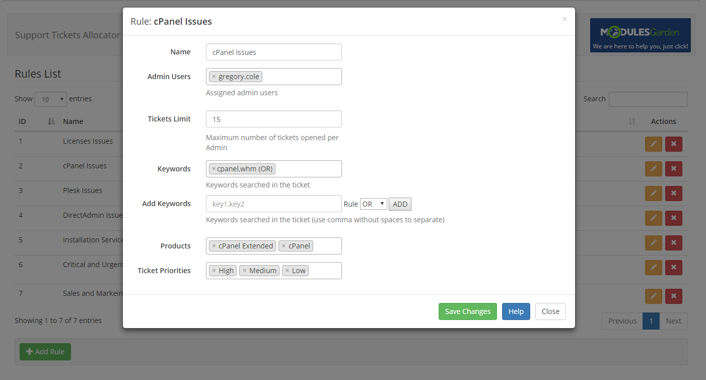 Support Tickets Allocator For WHMCS: Module Screenshot 3