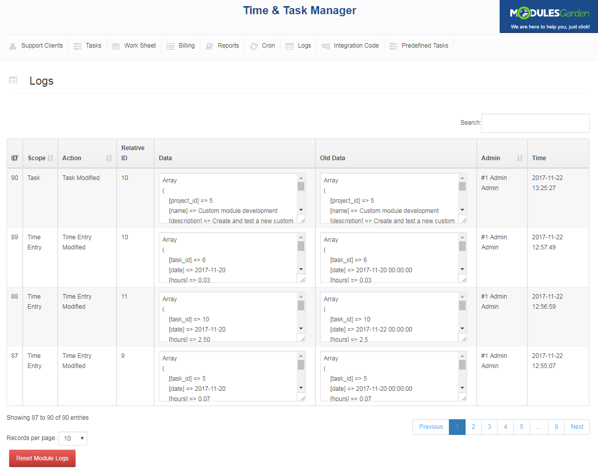 Time & Task Manager For WHMCS: Screen 17