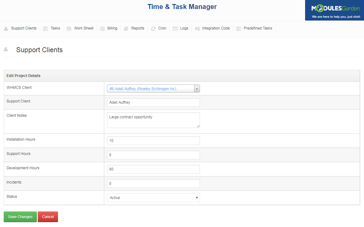 Time & Task Manager For WHMCS: Screen 11