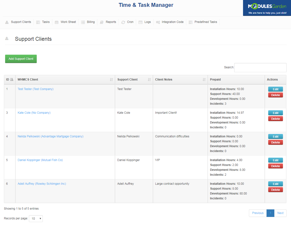 Time & Task Manager For WHMCS: Screen 10