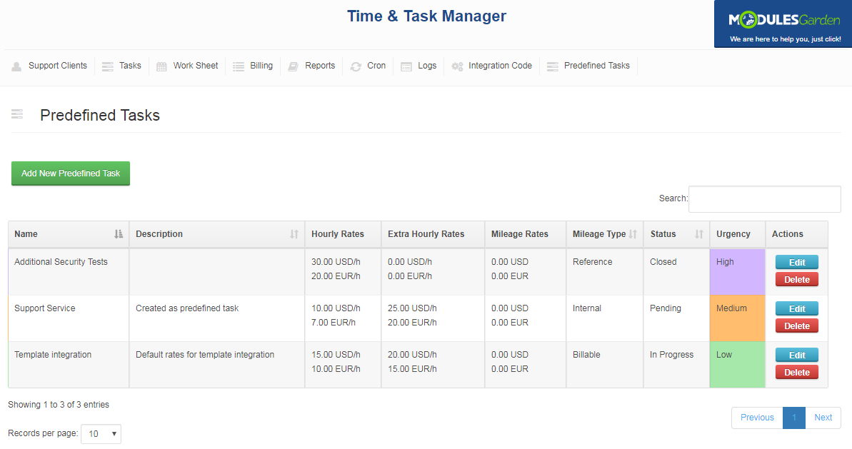 Time & Task Manager For WHMCS: Screen 15