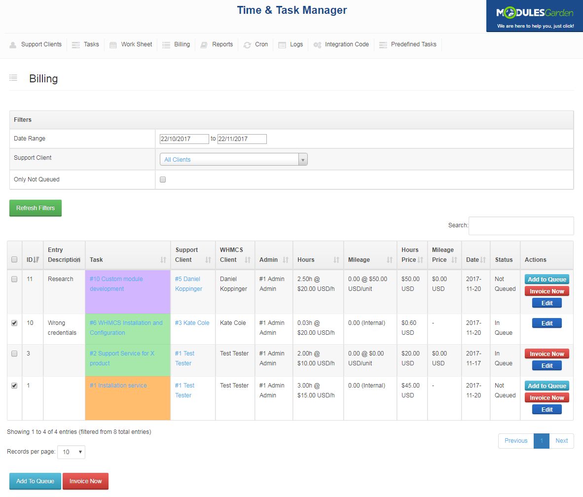Time & Task Manager For WHMCS: Screen 8