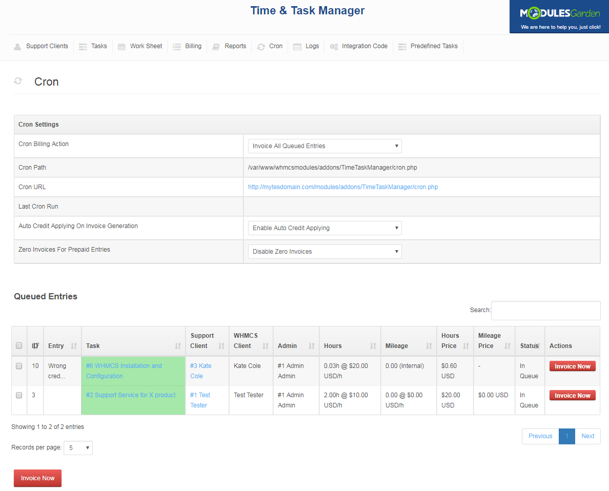 Time & Task Manager For WHMCS: Screen 14