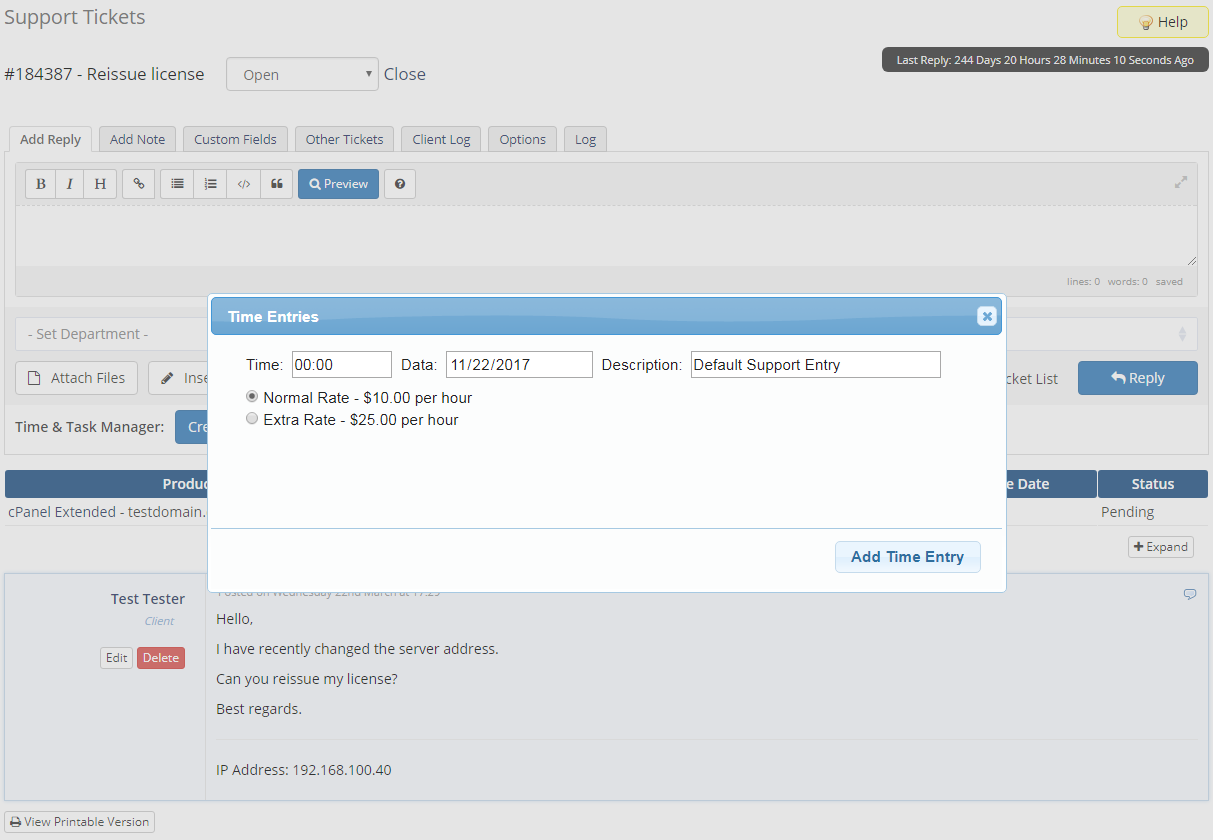Time & Task Manager For WHMCS: Screen 3