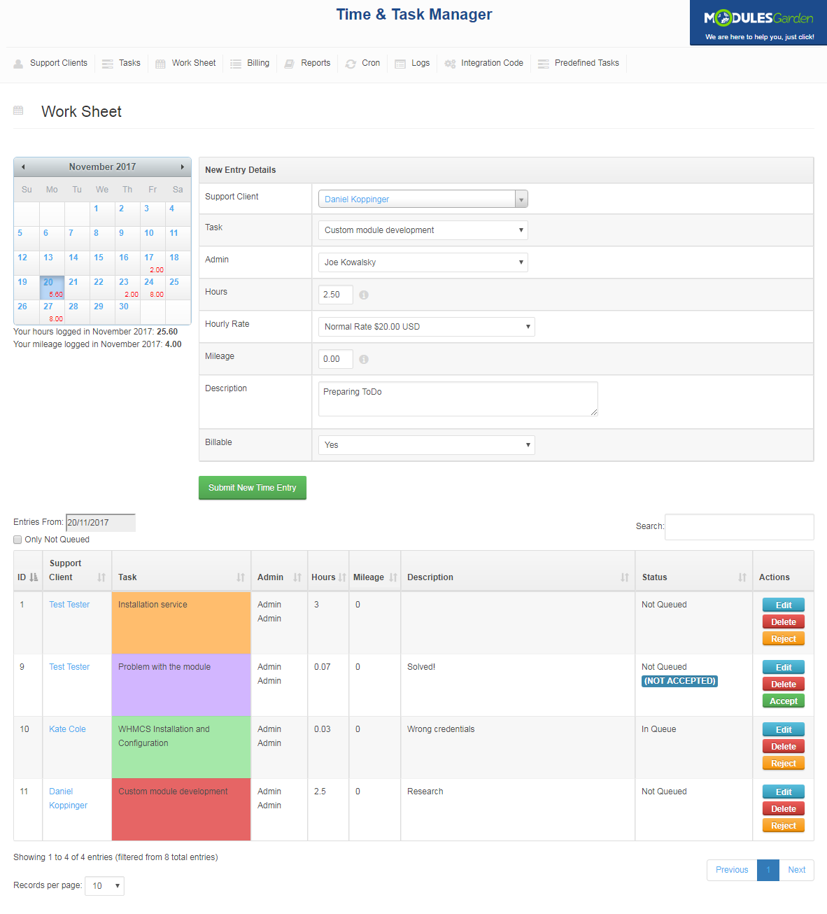 Time & Task Manager For WHMCS: Screen 5