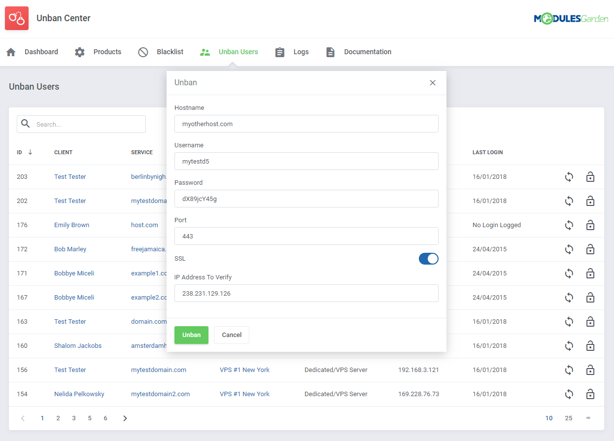 Unban Center For WHMCS: Module Screenshot 11