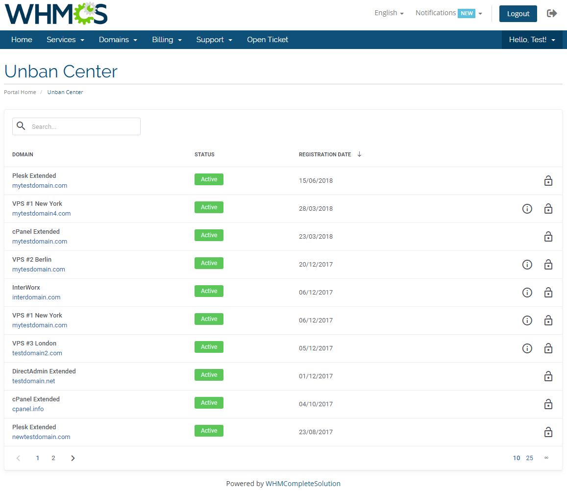 Unban Center For WHMCS: Module Screenshot 2