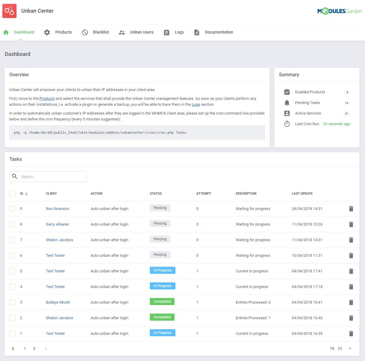 Unban Center For WHMCS: Module Screenshot 4