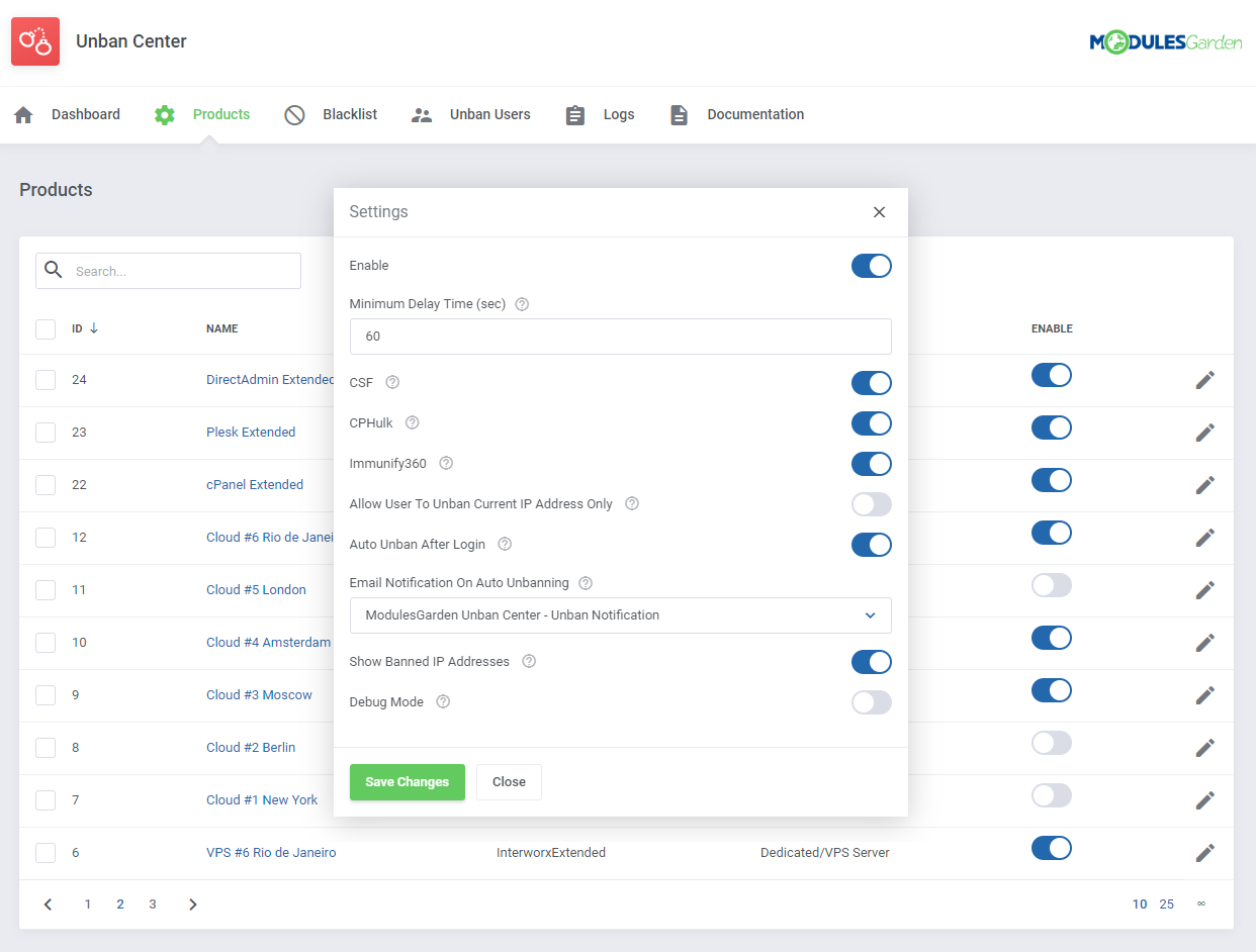 Unban Center For WHMCS: Module Screenshot 6