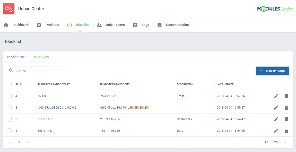 Unban Center For WHMCS: Module Screenshot 8