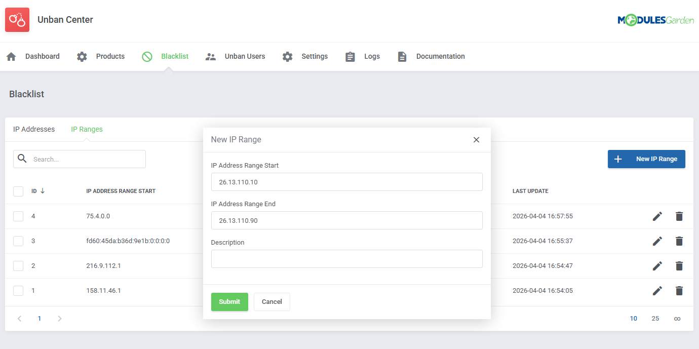 Unban Center For WHMCS: Module Screenshot 12