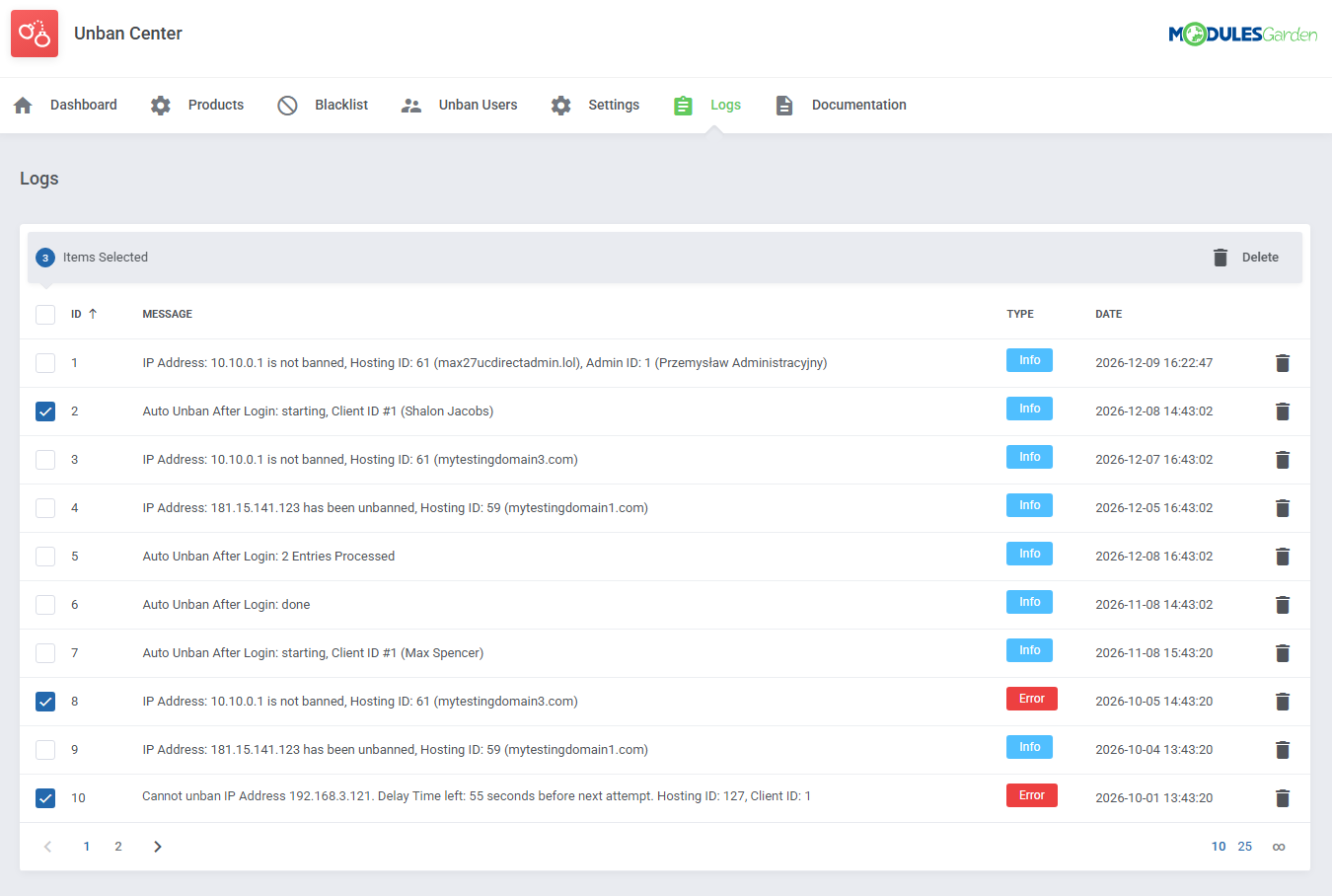 Unban Center For WHMCS: Module Screenshot 16