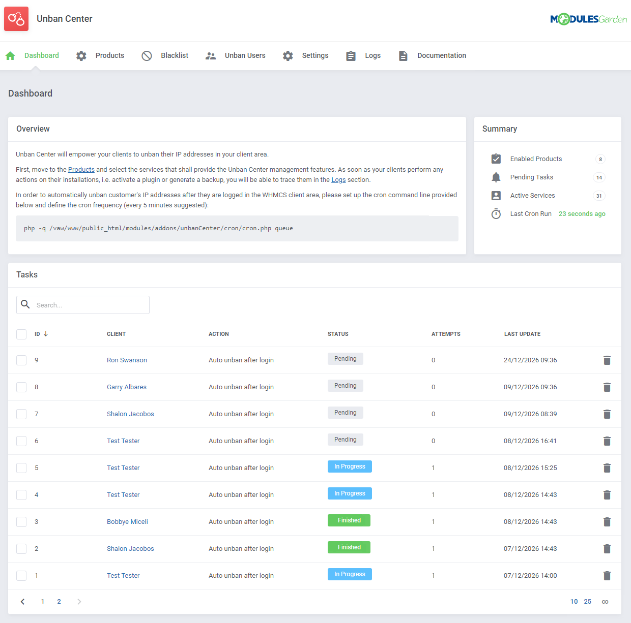 Unban Center For WHMCS: Module Screenshot 6