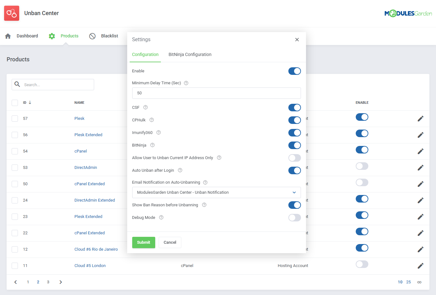 Unban Center For WHMCS: Module Screenshot 8