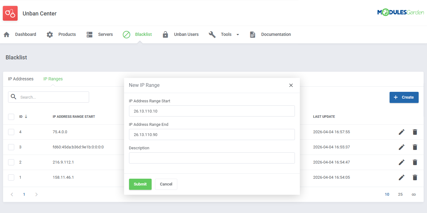 Unban Center For WHMCS: Module Screenshot 13