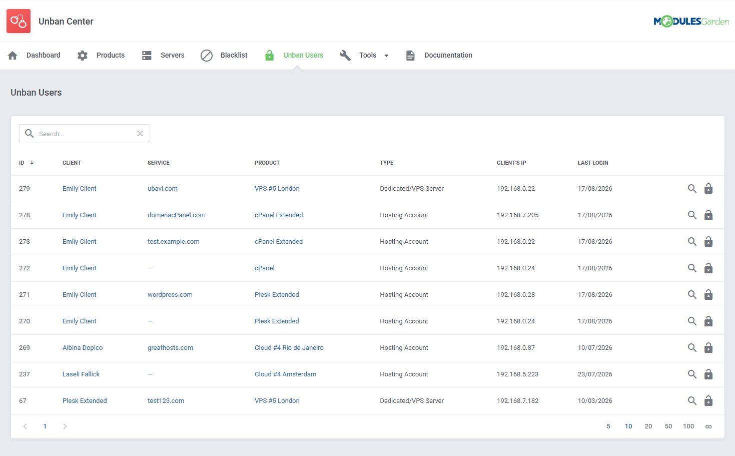 Unban Center For WHMCS: Module Screenshot 14