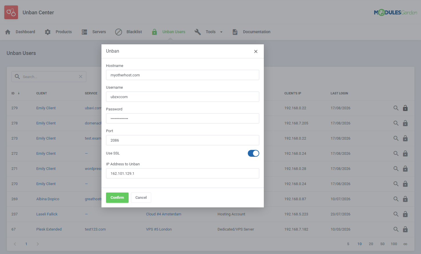 Unban Center For WHMCS: Module Screenshot 15
