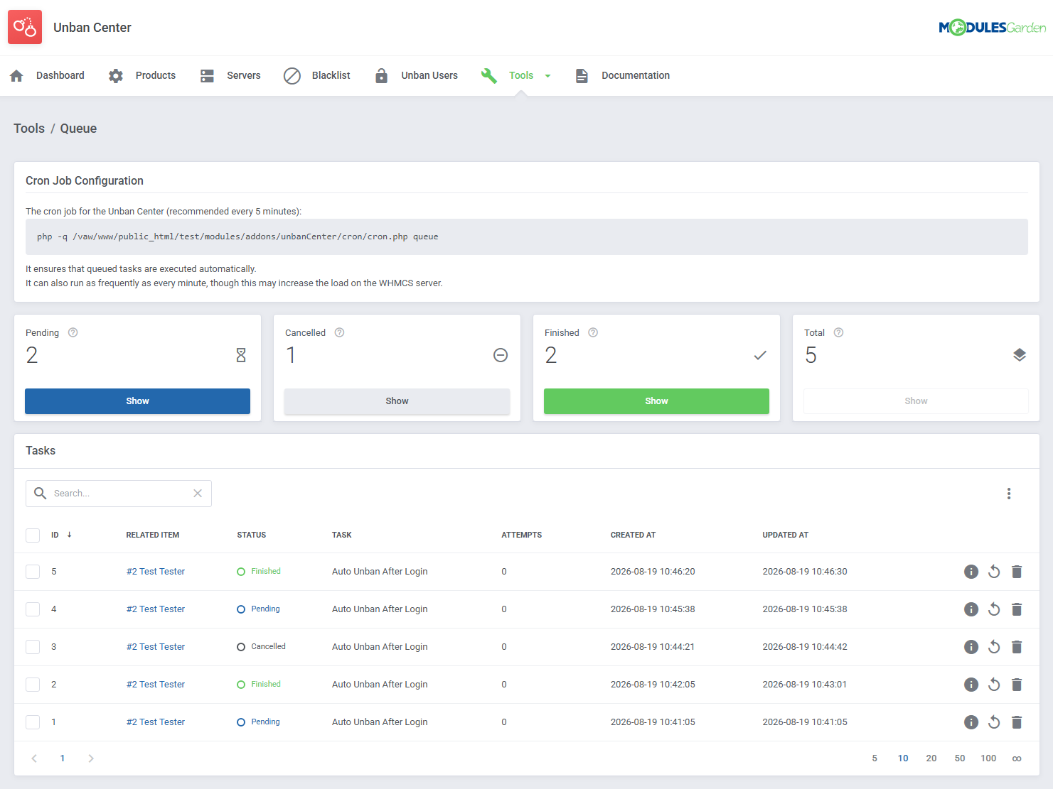 Unban Center For WHMCS: Module Screenshot 16