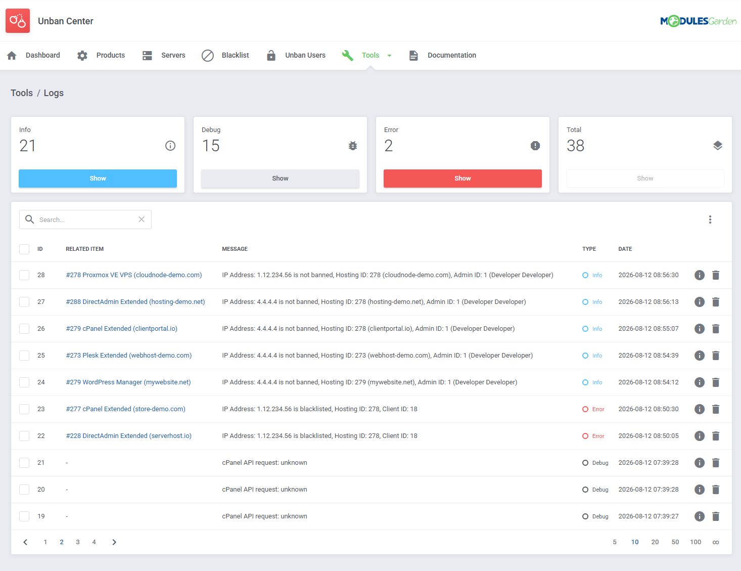 Unban Center For WHMCS: Module Screenshot 17