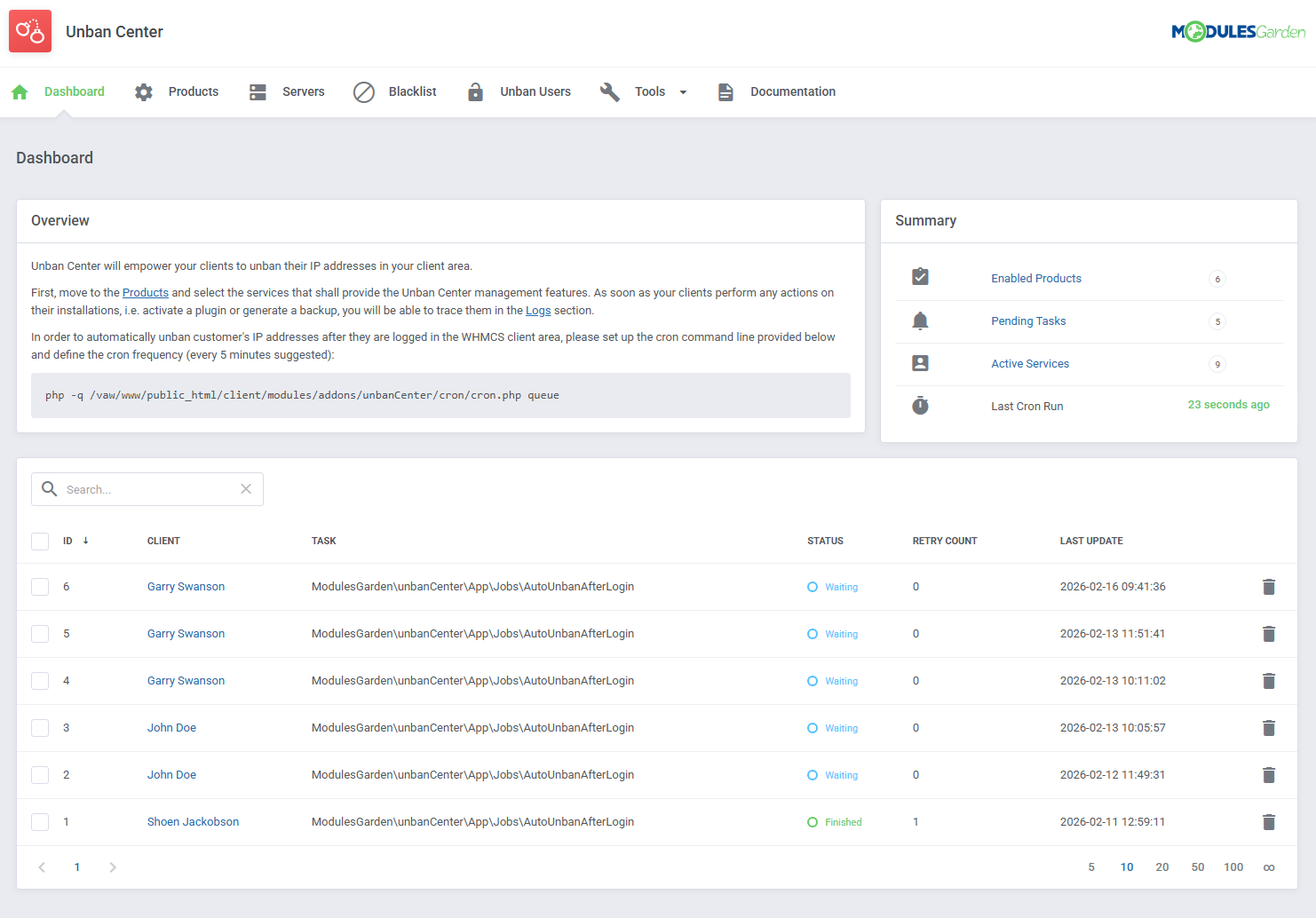 Unban Center For WHMCS: Module Screenshot 6