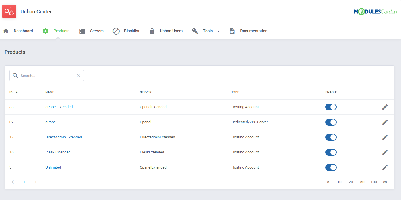 Unban Center For WHMCS: Module Screenshot 7