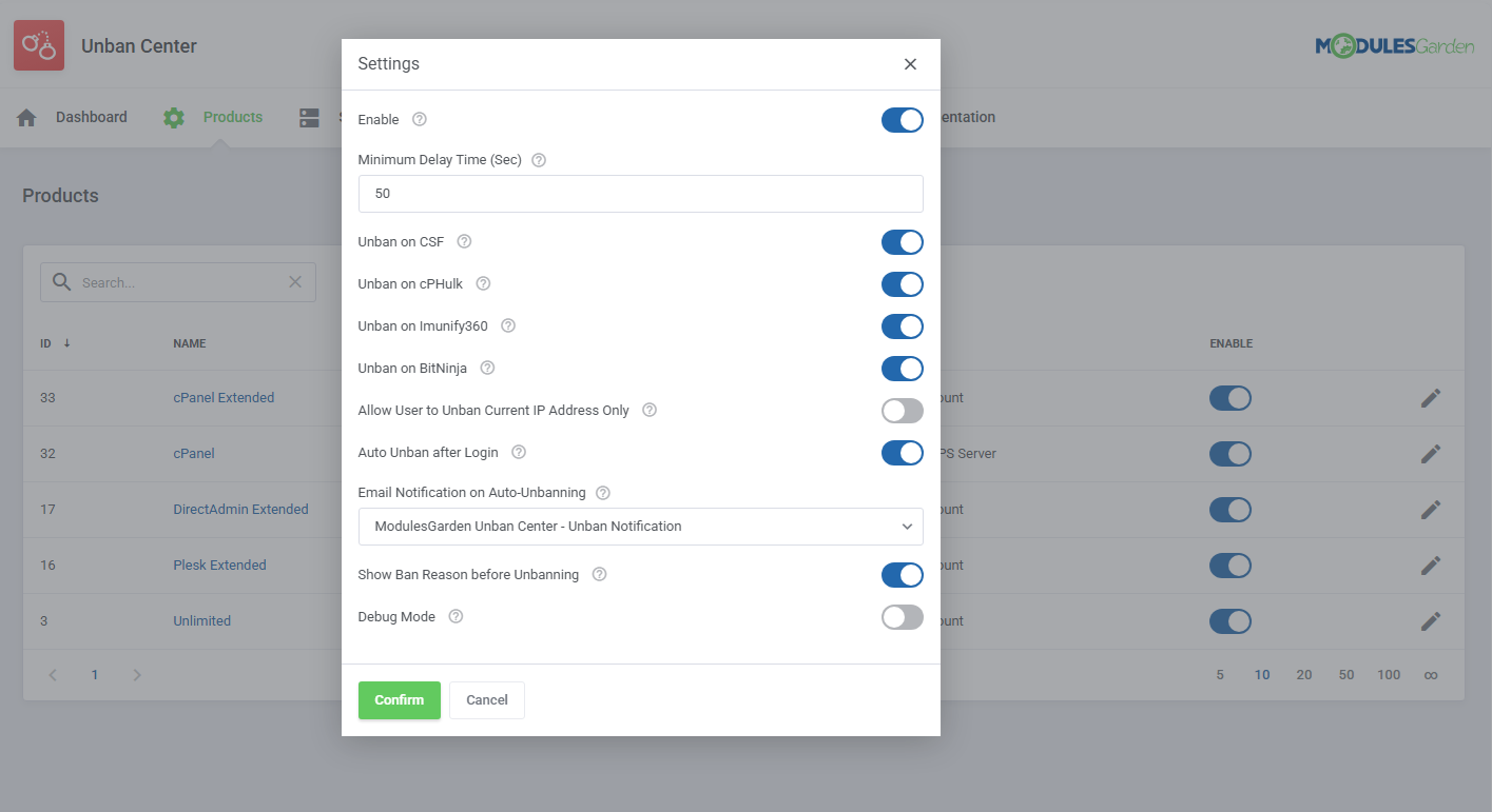 Unban Center For WHMCS: Module Screenshot 8