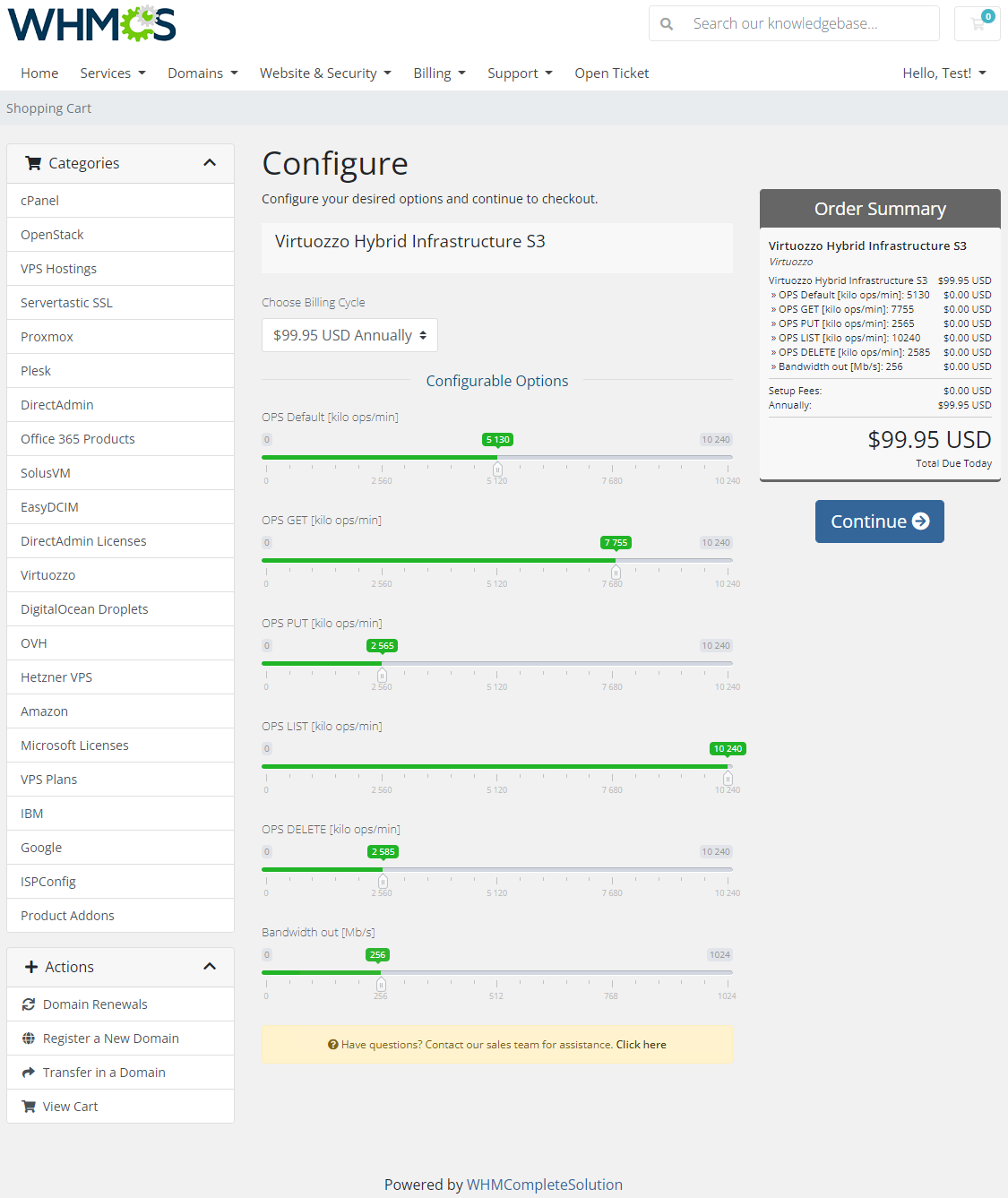 Virtuozzo Hybrid Infrastructure S3 For WHMCS: Module Screenshot 5