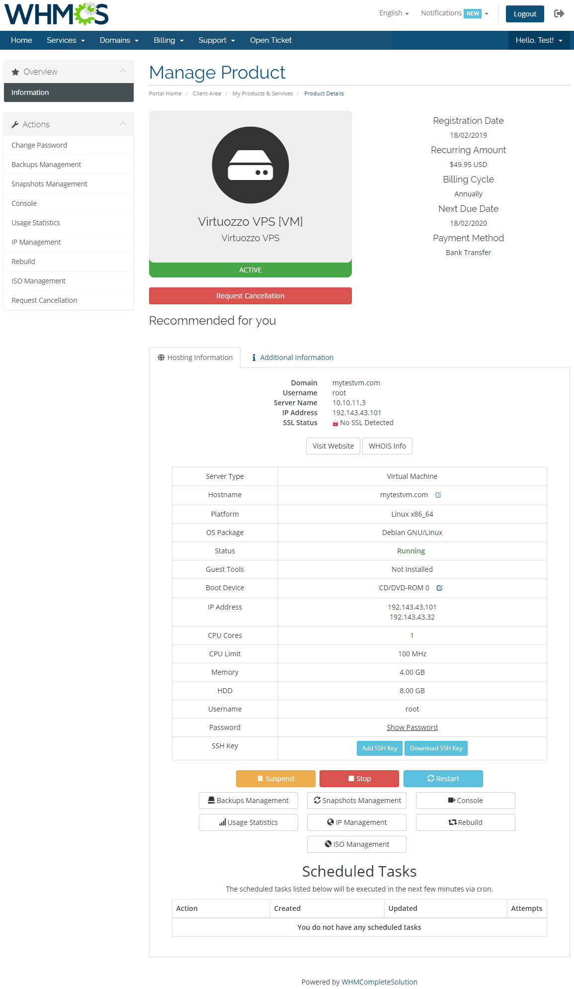 Virtuozzo Hybrid Server For WHMCS: Module Screenshot 1