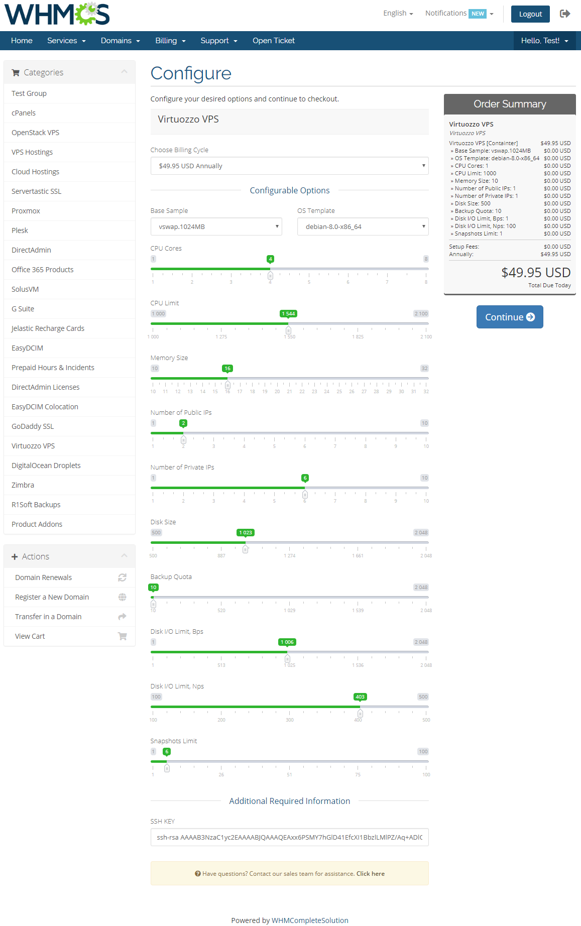 Virtuozzo Hybrid Server For WHMCS: Module Screenshot 11