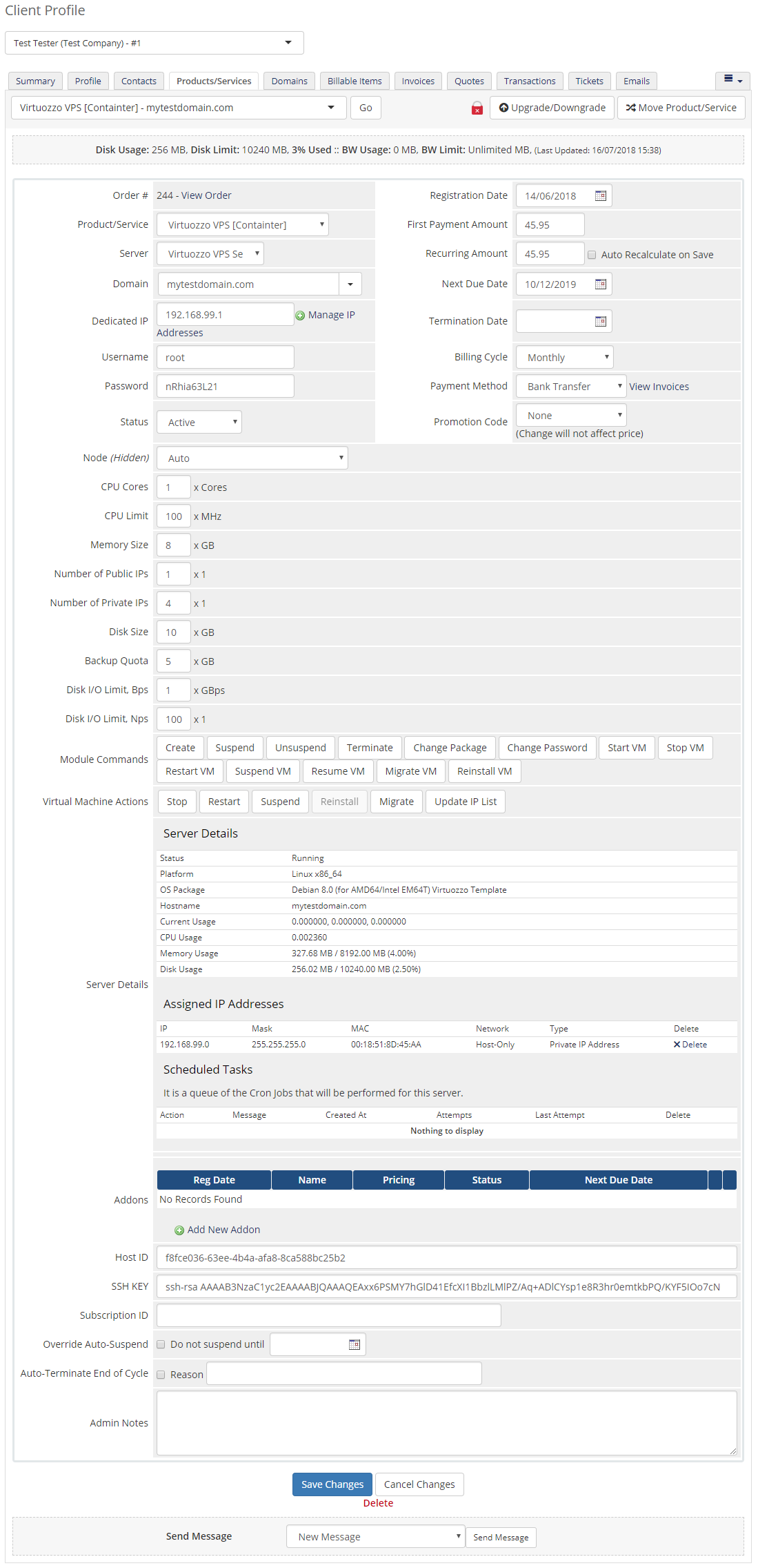 Virtuozzo Hybrid Server For WHMCS: Module Screenshot 12