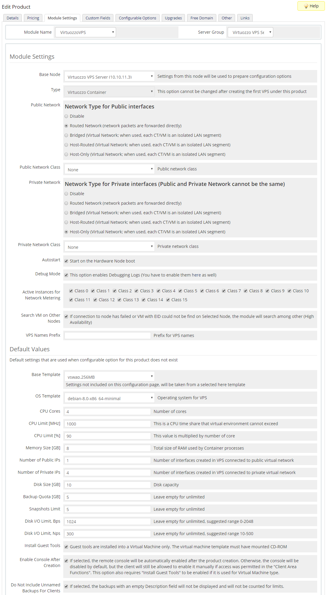Virtuozzo Hybrid Server For WHMCS: Module Screenshot 19