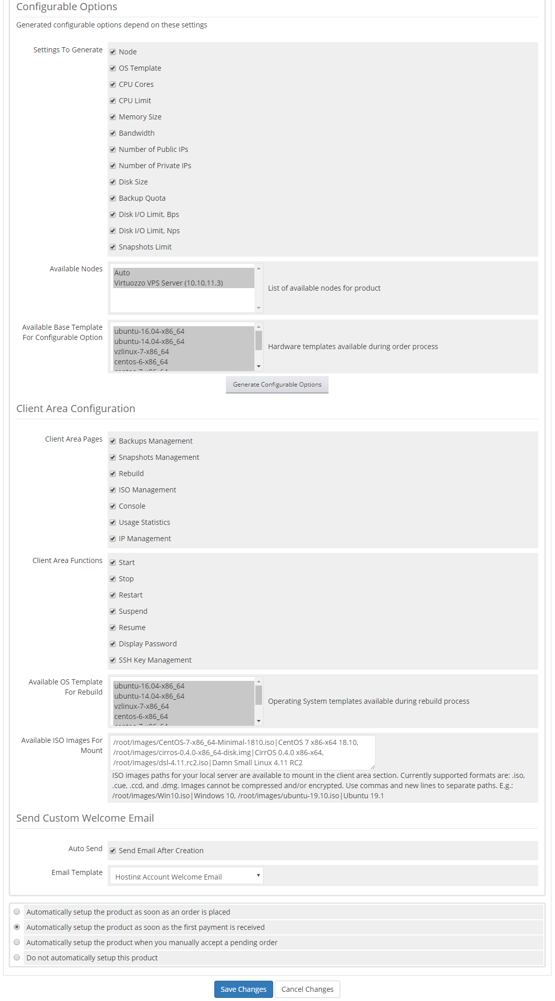 Virtuozzo Hybrid Server For WHMCS: Module Screenshot 20