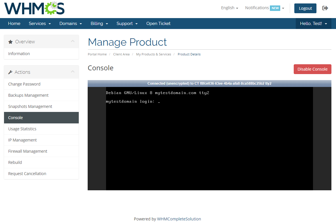 Virtuozzo Hybrid Server For WHMCS: Module Screenshot 5