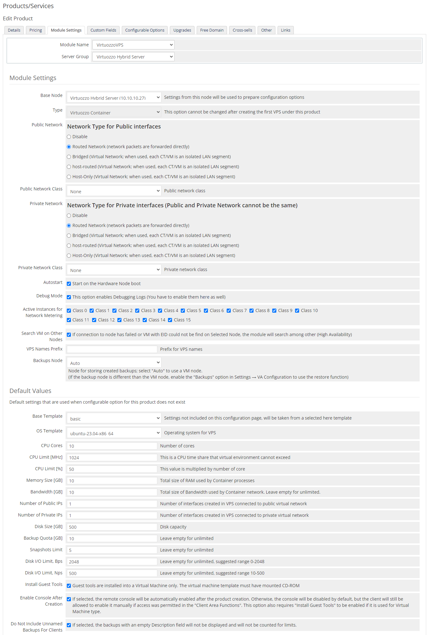 Virtuozzo Hybrid Server For WHMCS: Module Screenshot 20