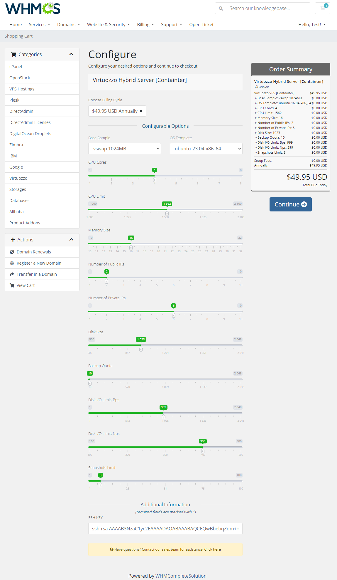 Virtuozzo Hybrid Server For WHMCS: Module Screenshot 11