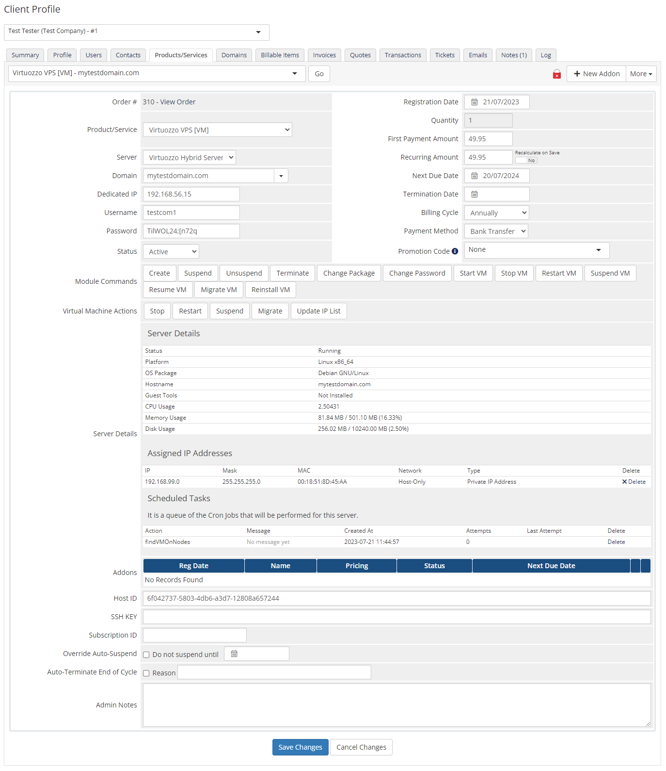 Virtuozzo Hybrid Server For WHMCS: Module Screenshot 12