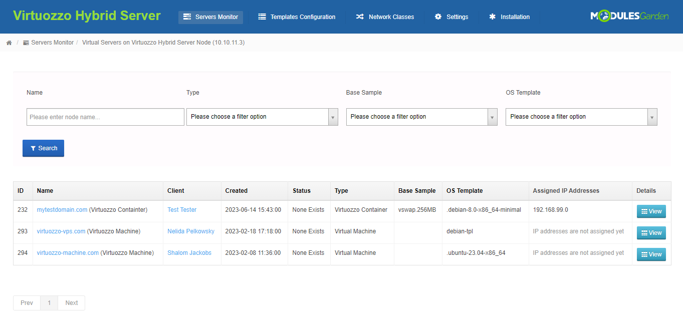 Virtuozzo Hybrid Server For WHMCS: Module Screenshot 14
