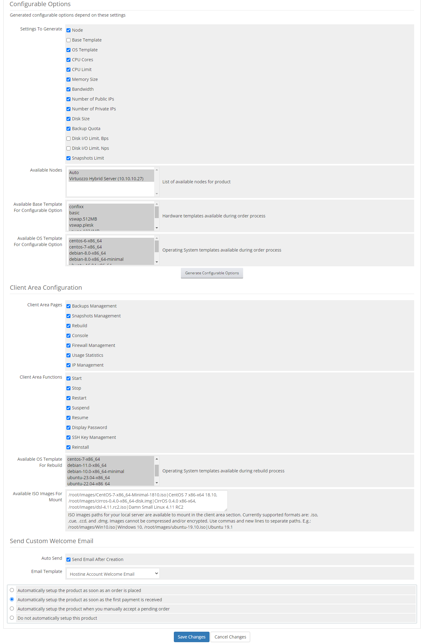 Virtuozzo Hybrid Server For WHMCS: Module Screenshot 21