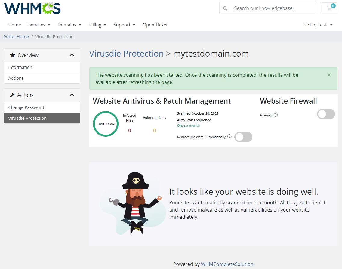 Virusdie For WHMCS: Module Screenshot 2