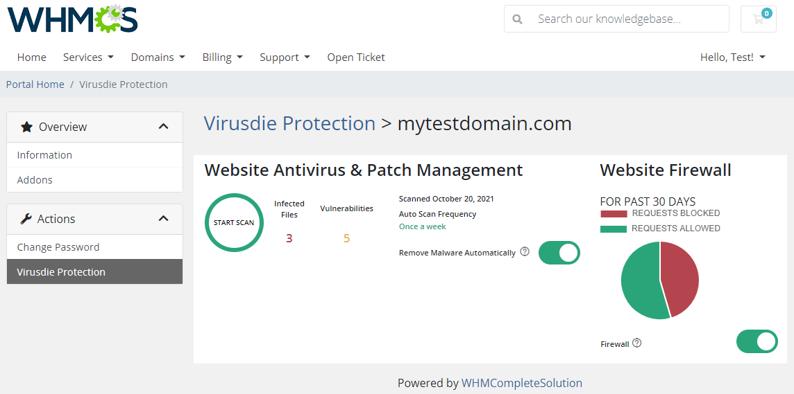 Virusdie For WHMCS: Module Screenshot 3