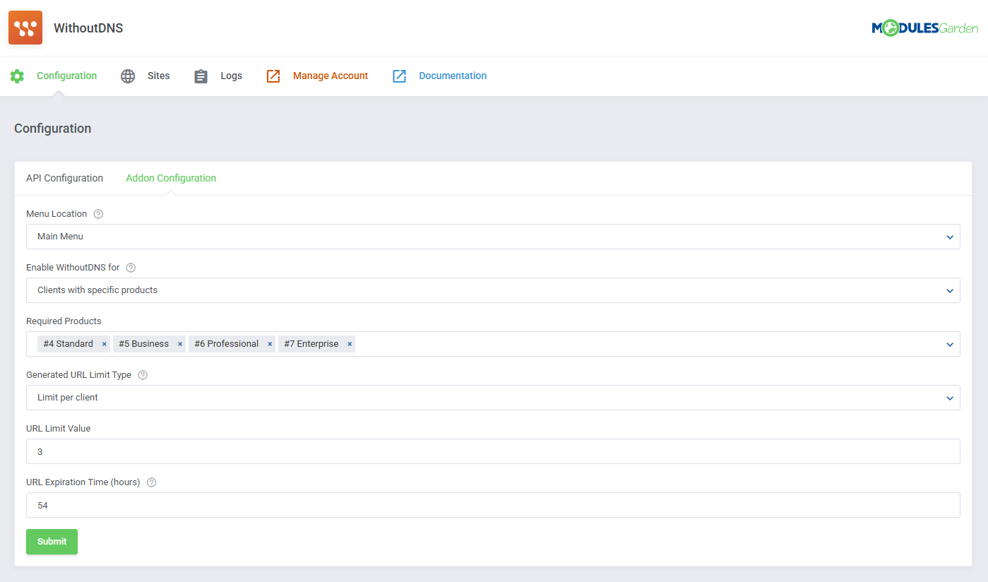 WithoutDNS For WHMCS: Module Screenshot 4