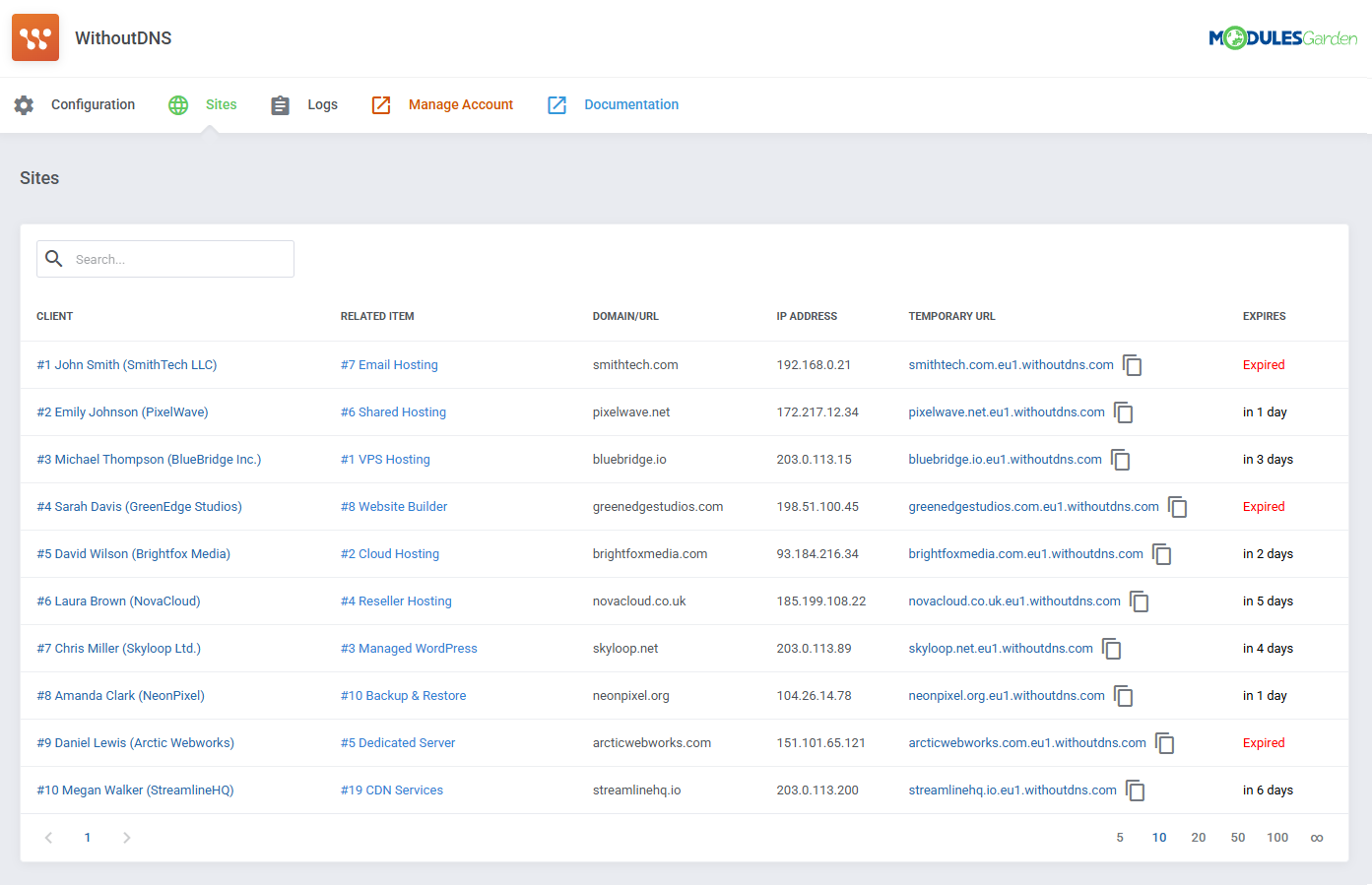 WithoutDNS For WHMCS: Module Screenshot 5