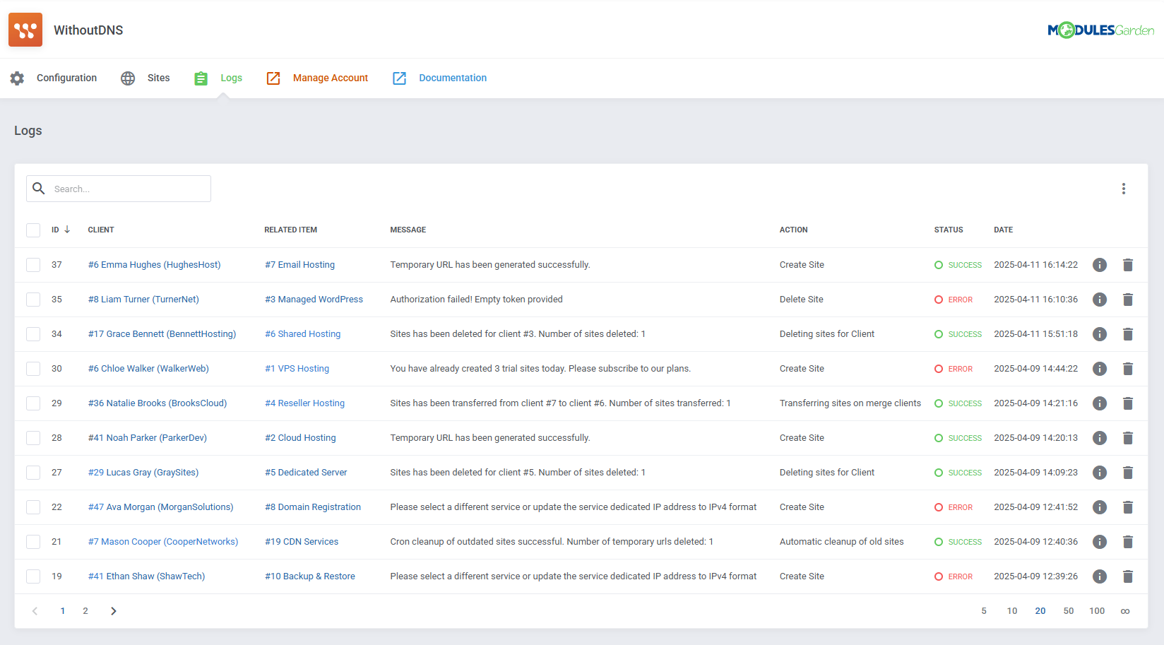 WithoutDNS For WHMCS: Module Screenshot 6